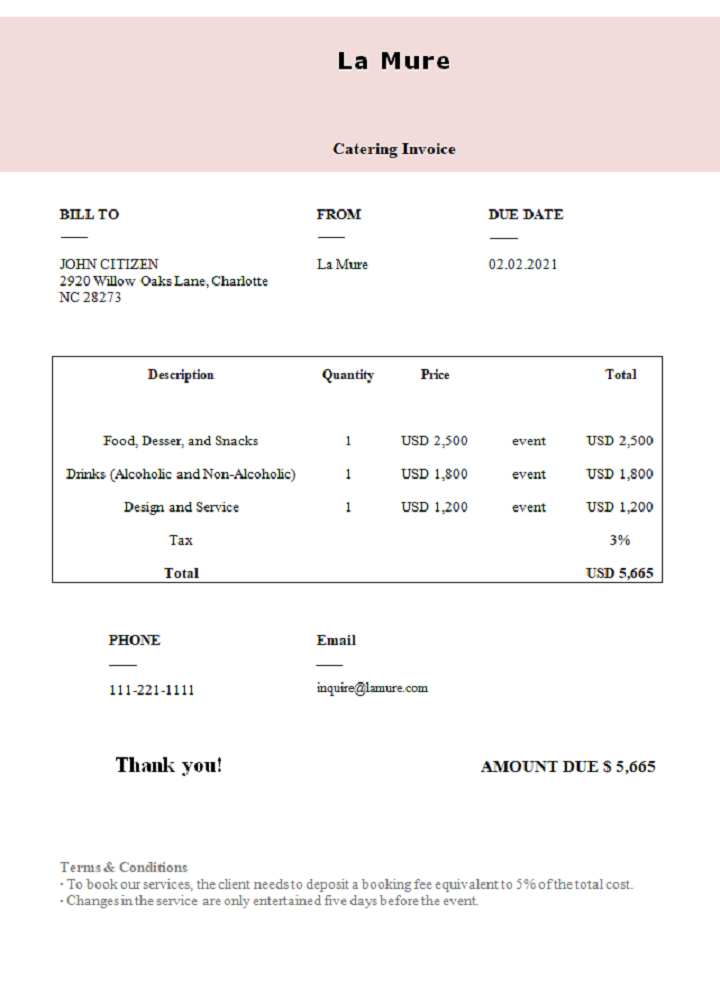 USA La Mure invoice PSD template